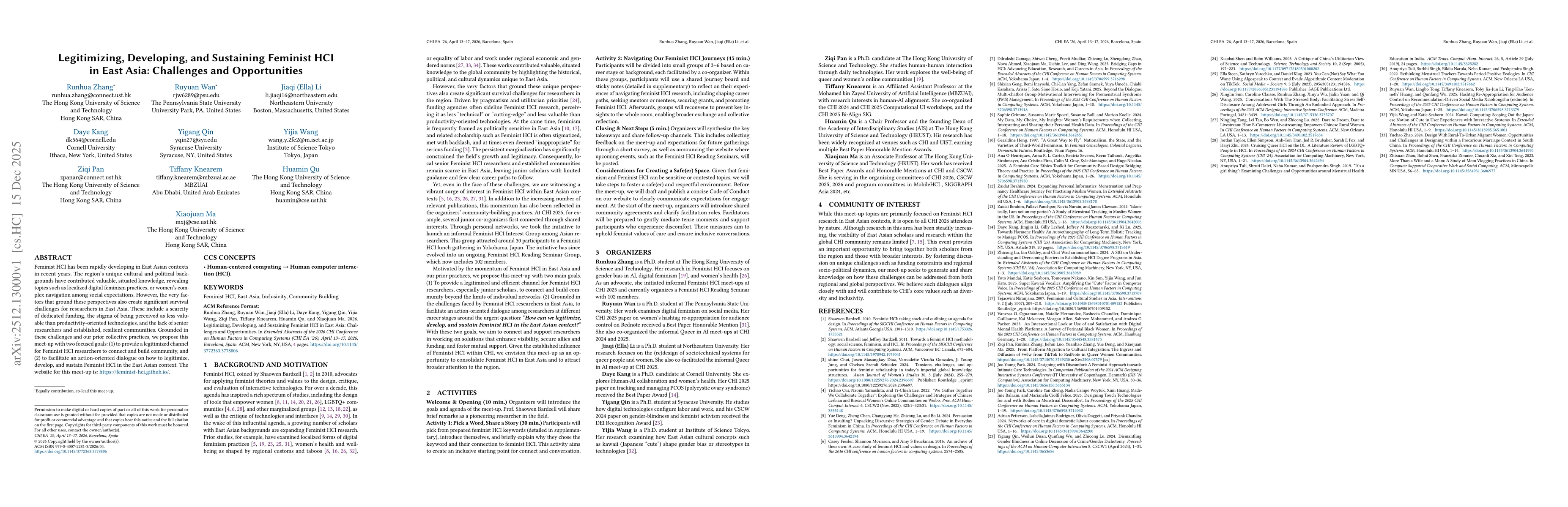 Thumbnail for Legitimizing, Developing, and Sustaining Feminist HCI in East Asia: Challenges and Opportunities