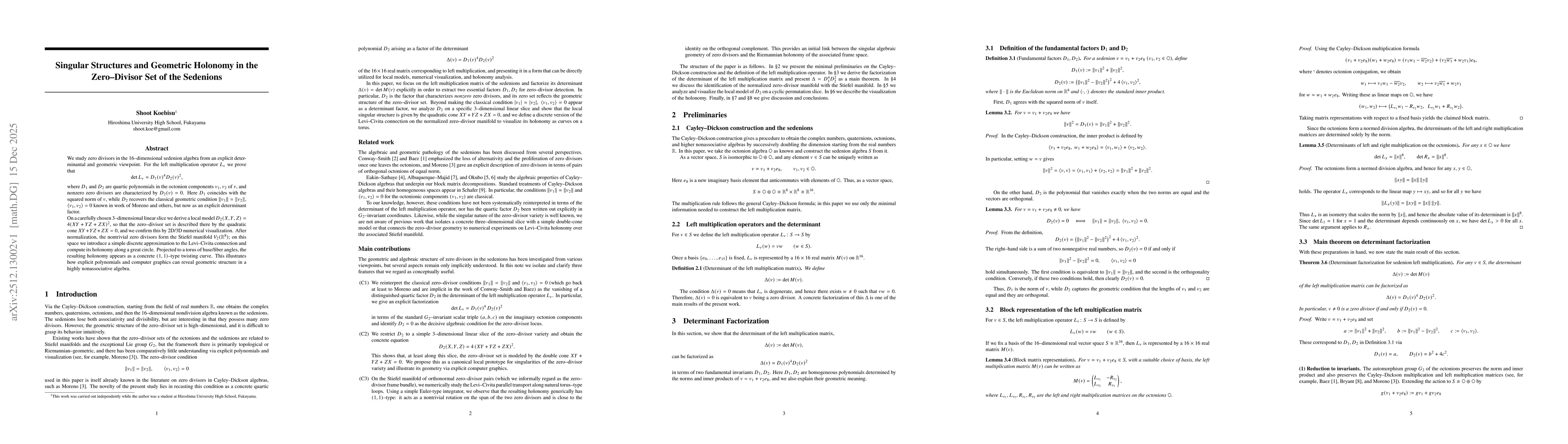 Thumbnail for Singular structures and geometric holonomy in the zero divisor set of the sedenions