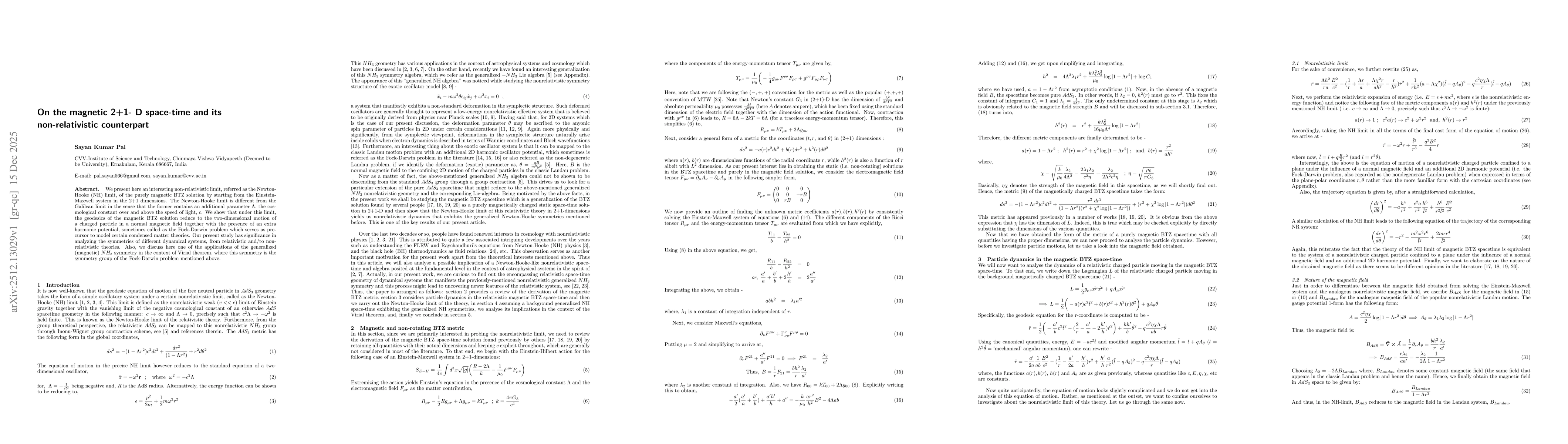 Thumbnail for On the magnetic 2+1- D space-time and its non-relativistic counterpart