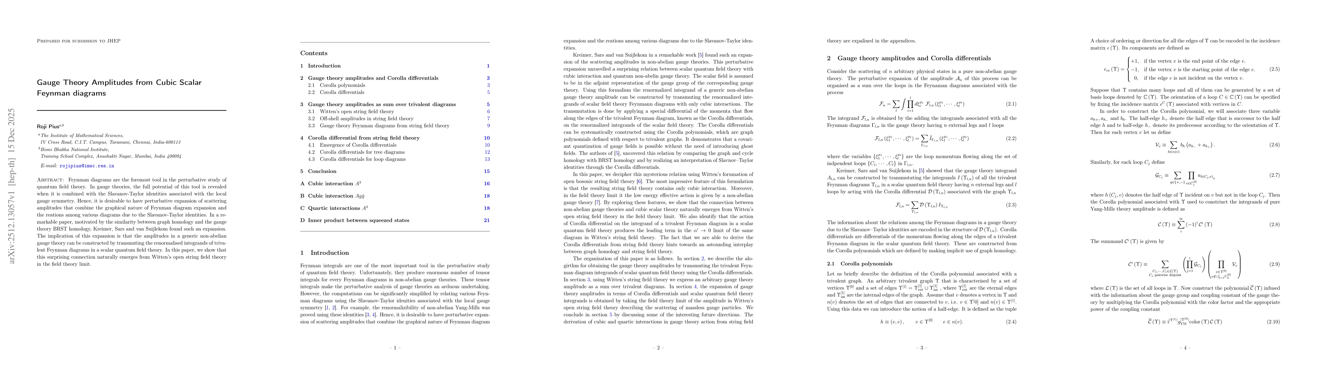 Thumbnail for Gauge Theory Amplitudes from Cubic Scalar Feynman diagrams