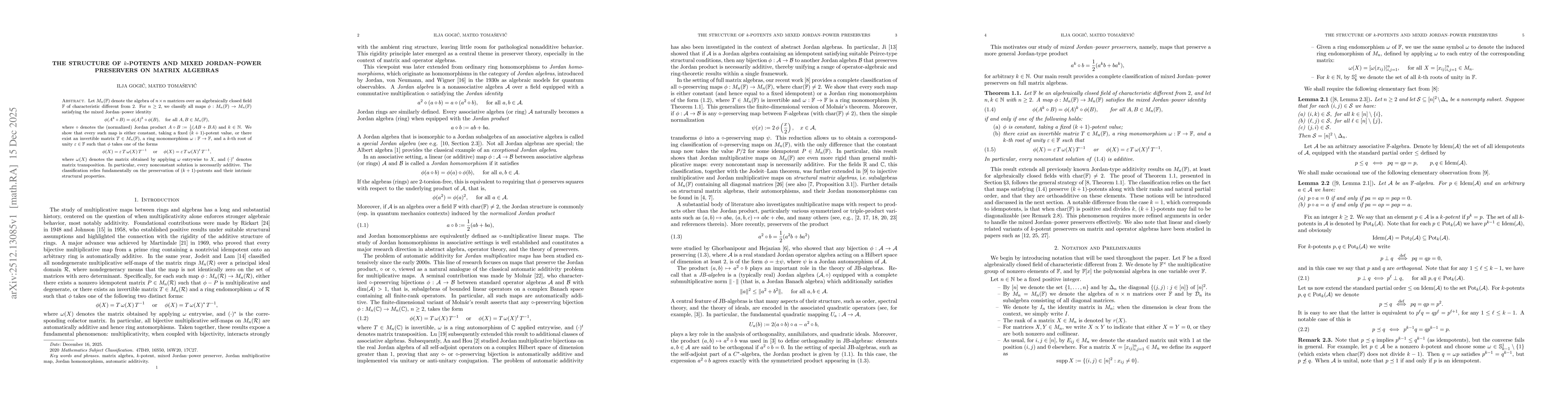 Thumbnail for The structure of $k$-potents and mixed Jordan-power preservers on matrix algebras