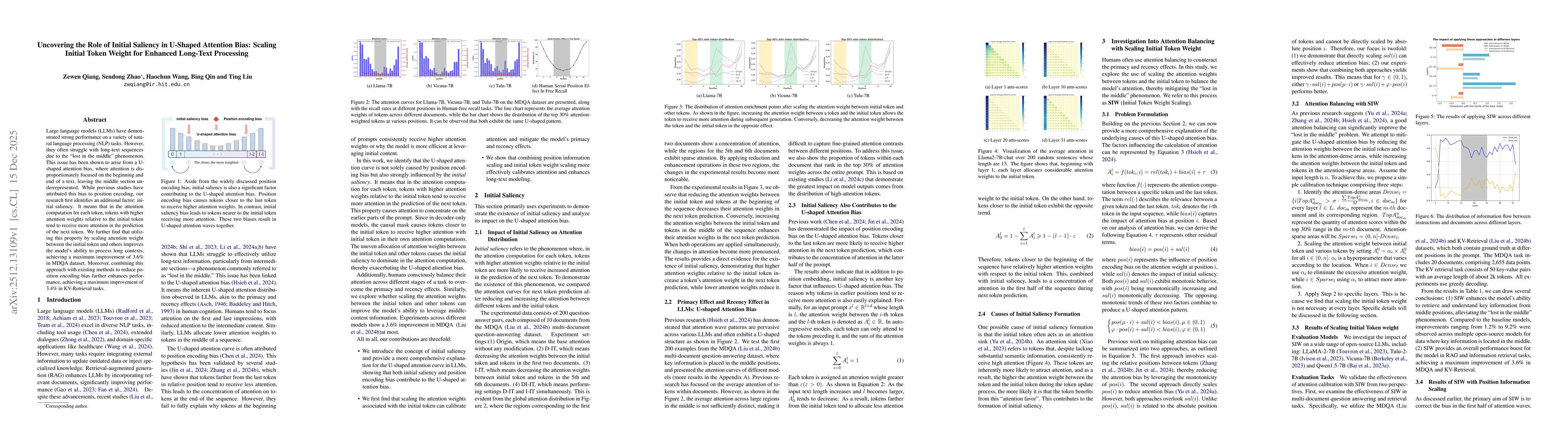 Thumbnail for Uncovering the Role of Initial Saliency in U-Shaped Attention Bias: Scaling Initial Token Weight for Enhanced Long-Text Processing