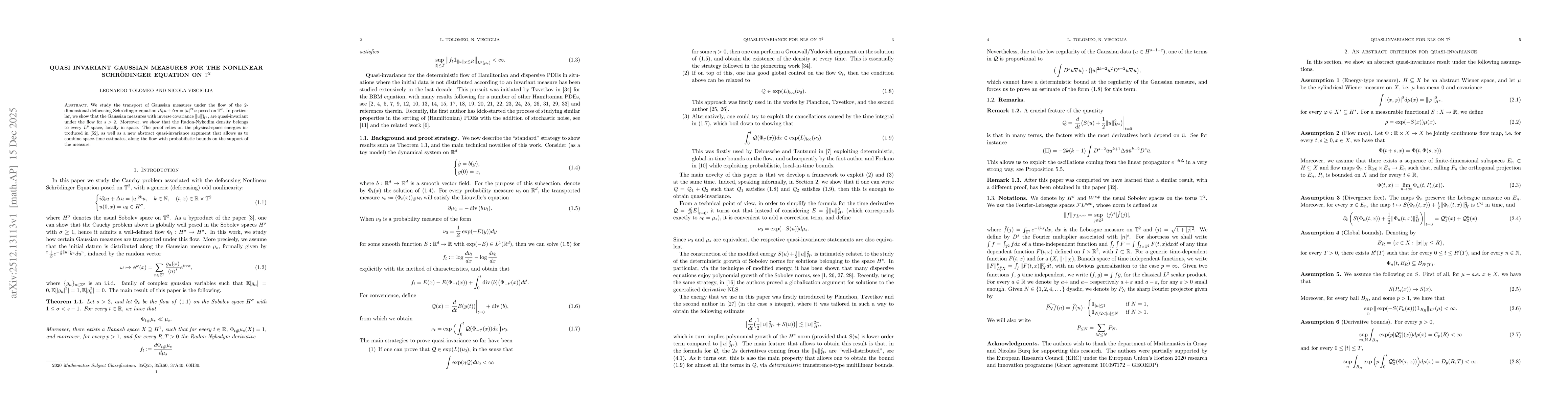 Thumbnail for Quasi invariant Gaussian measures for the nonlinear Schrödinger equation on $\mathbb T^2$