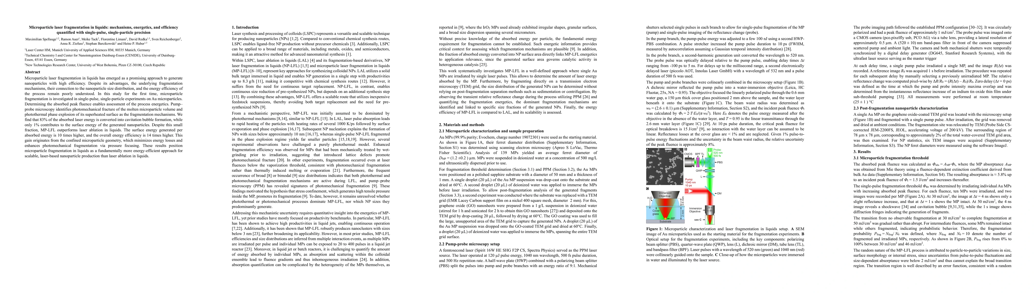 Thumbnail for Microparticle laser fragmentation in liquids: mechanisms, energetics, and efficiency quantified with single-pulse, single-particle precision