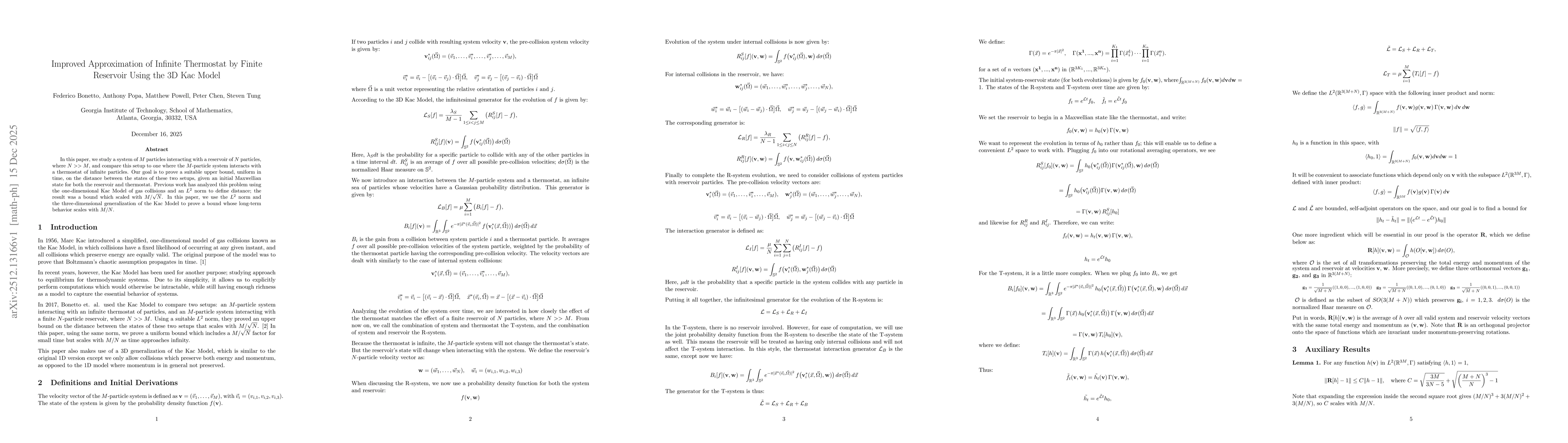 Thumbnail for Improved Approximation of Infinite Thermostat by Finite Reservoir Using the 3D Kac Model