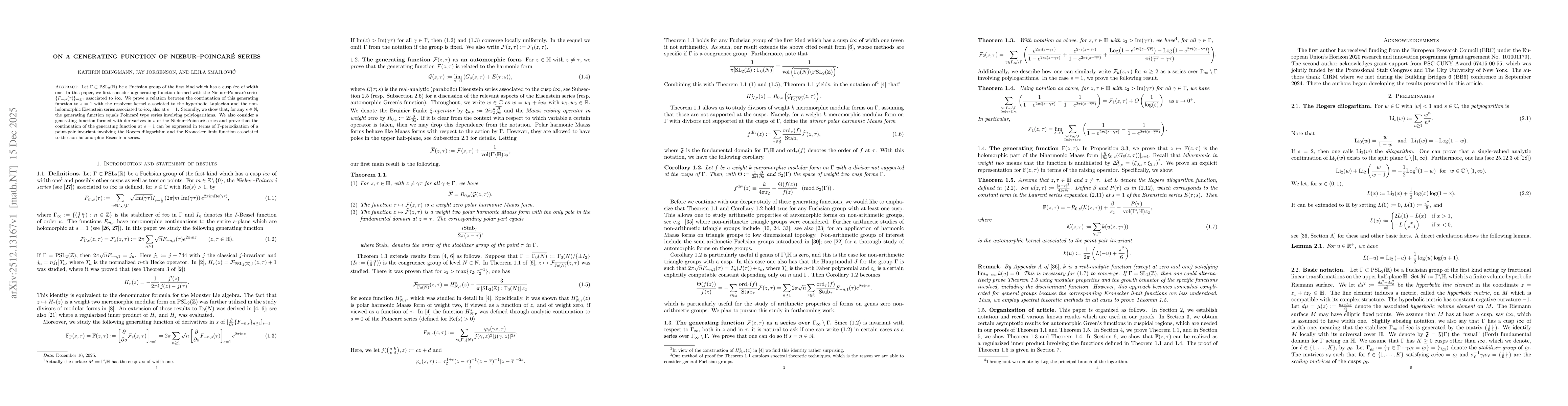 Thumbnail for On a generating function of Niebur-Poincaré series