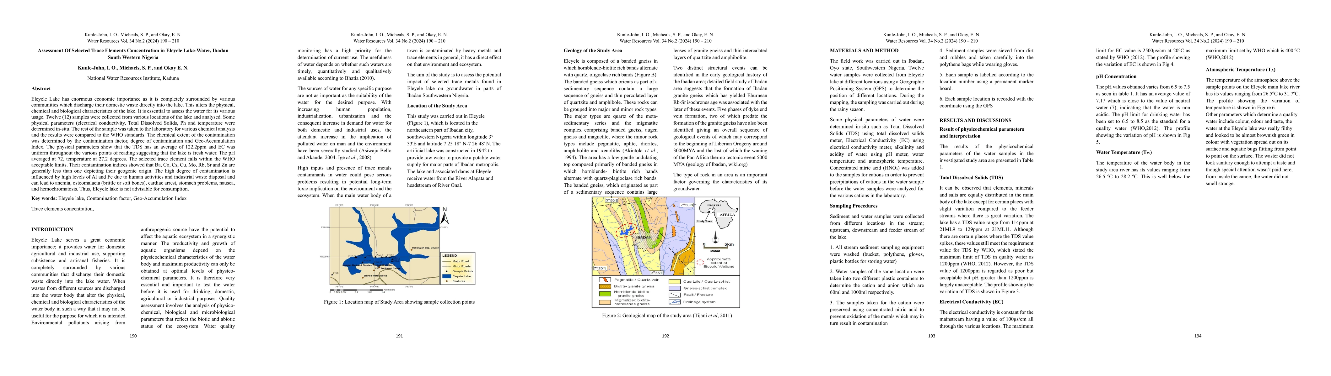 Thumbnail for Assessment Of Selected Trace Elements Concentration in Eleyele Lake-Water, Ibadan South Western Nigeria