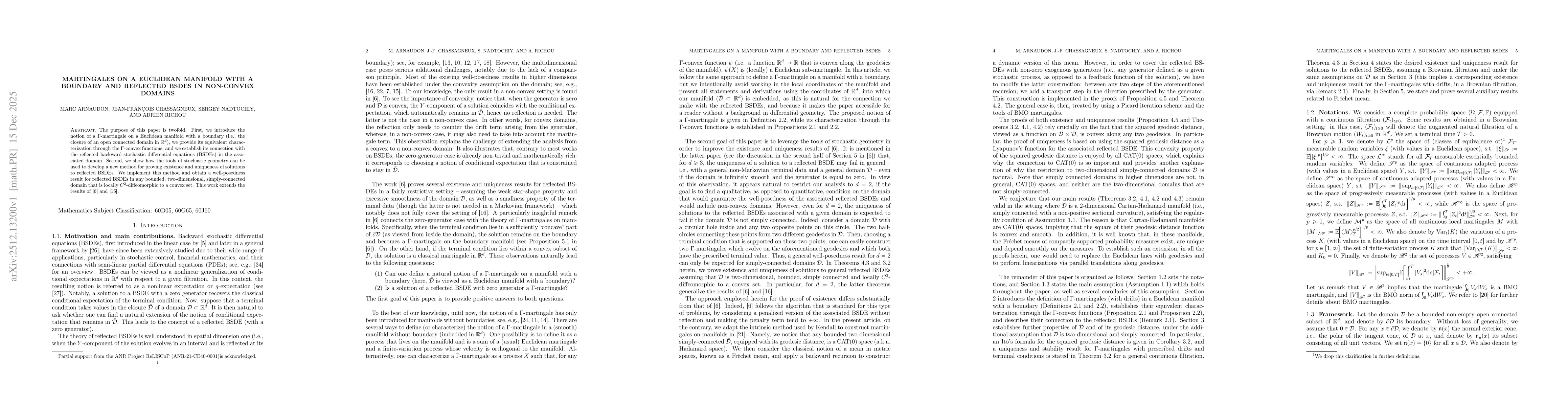 Thumbnail for Martingales On A Euclidean Manifold With A Boundary And Reflected BSDES In Non-Convex Domains
