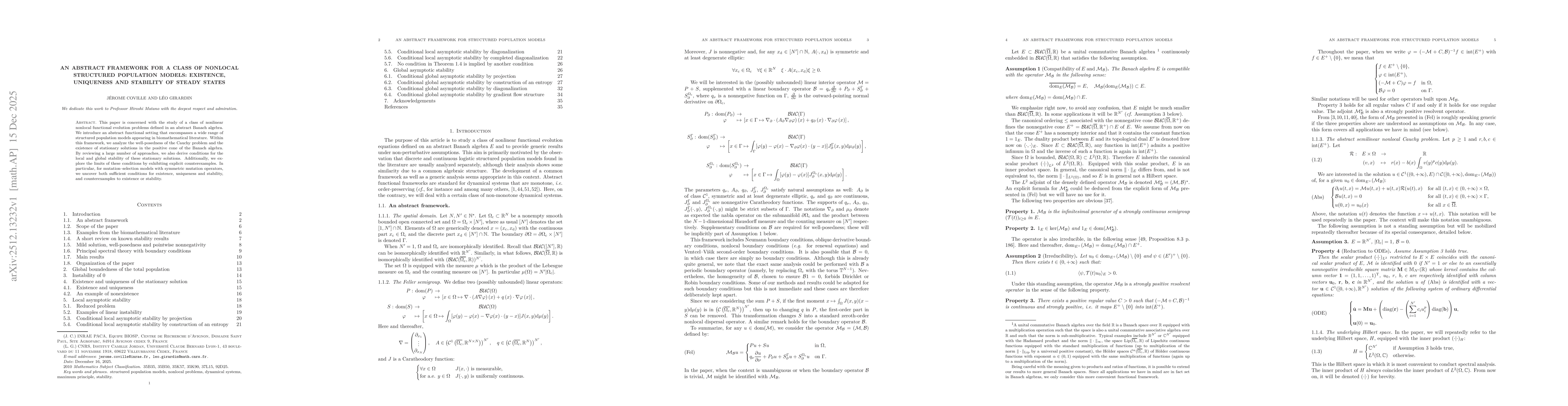 Thumbnail for An abstract framework for a class of nonlocal structured population models: existence, uniqueness and stability of steady states