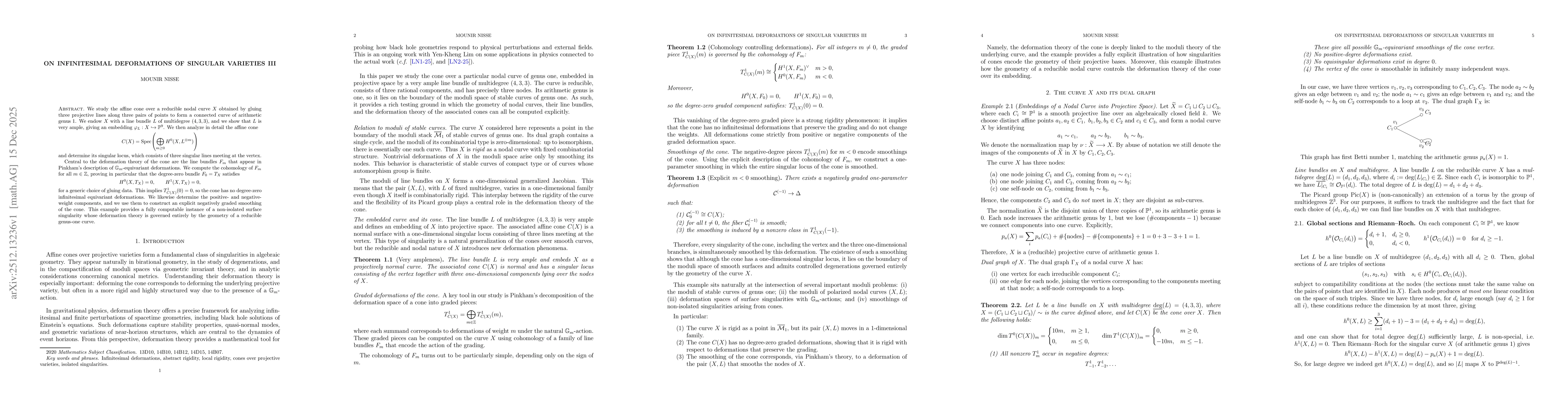 Thumbnail for On infinitesimal deformations of singular varieties III
