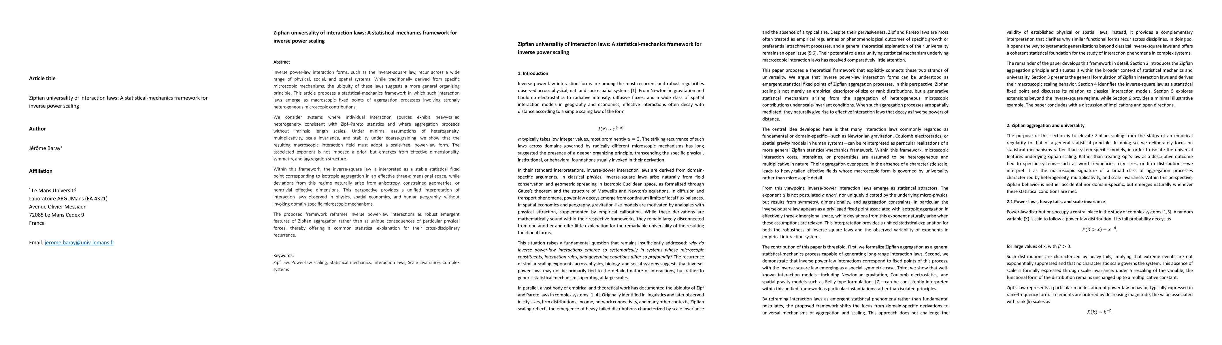 Thumbnail for Zipfian universality of interaction laws: A statistical-mechanics framework for inverse power scaling