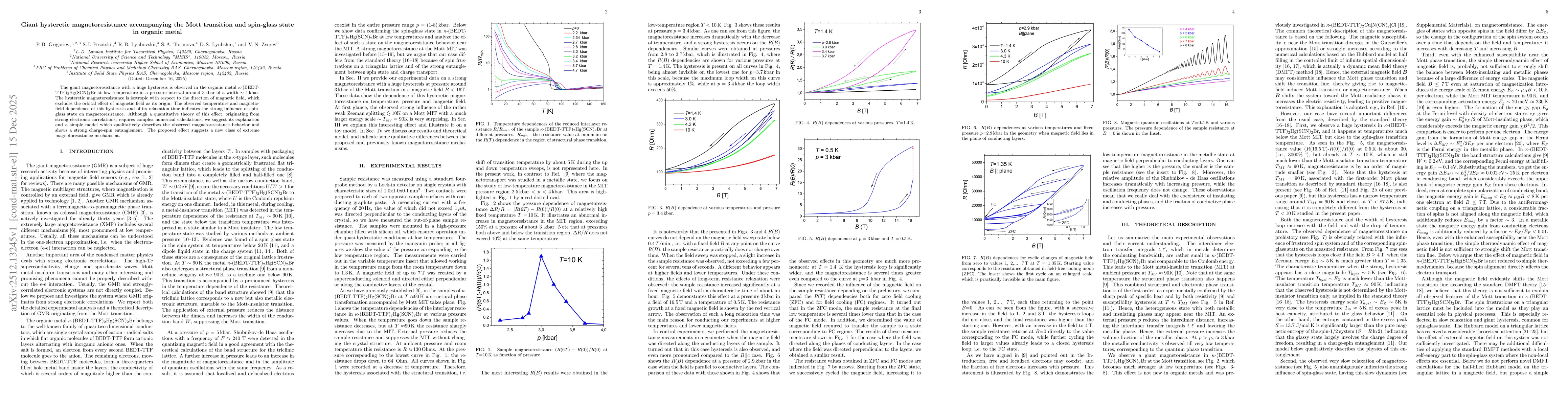 Thumbnail for Giant hysteretic magnetoresistance accompanying the Mott transition and spin-glass state in organic metal