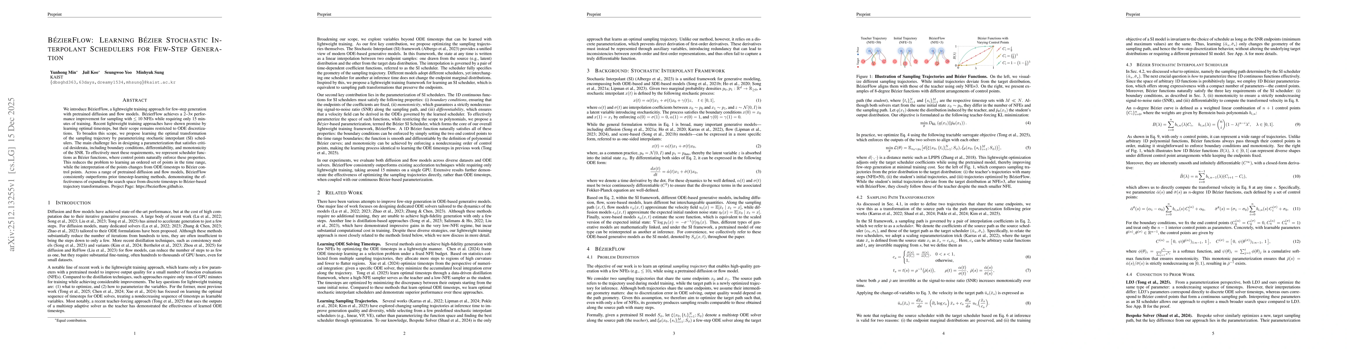 Thumbnail for BézierFlow: Bézier Stochastic Interpolant Schedulers for Few-Step Generation