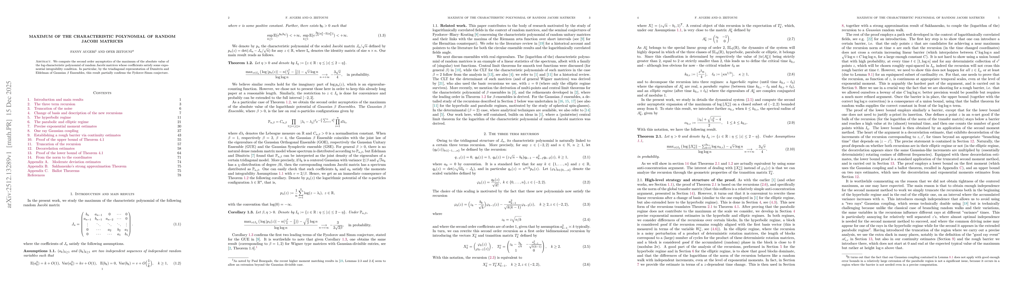 Thumbnail for Maximum of the characteristic polynomial of random Jacobi matrices