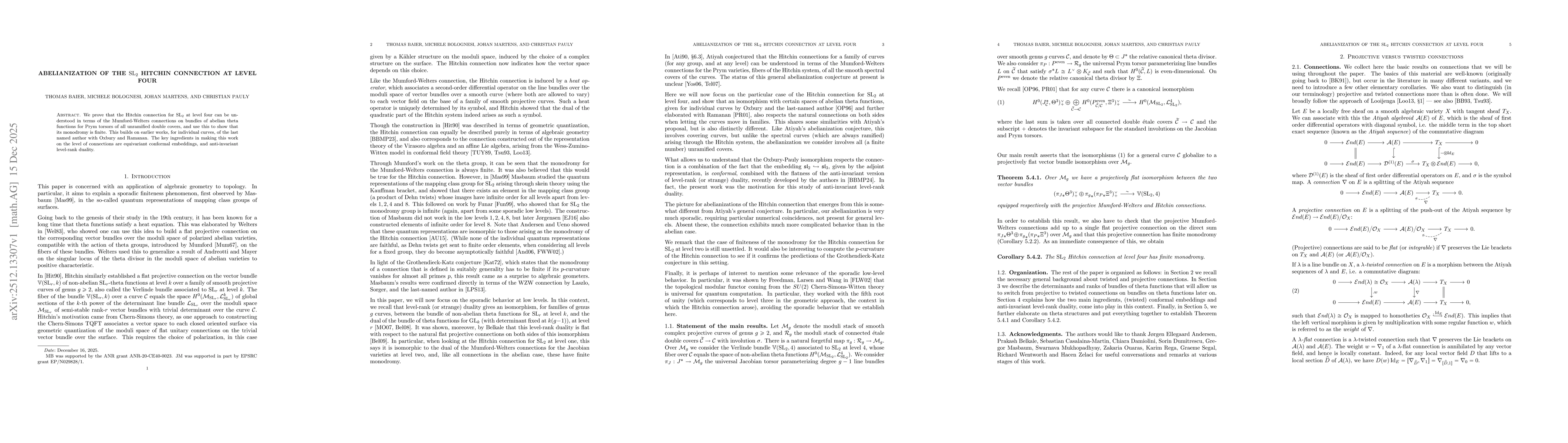 Thumbnail for Abelianization of the $\operatorname{SL}_2$ Hitchin connection at level four
