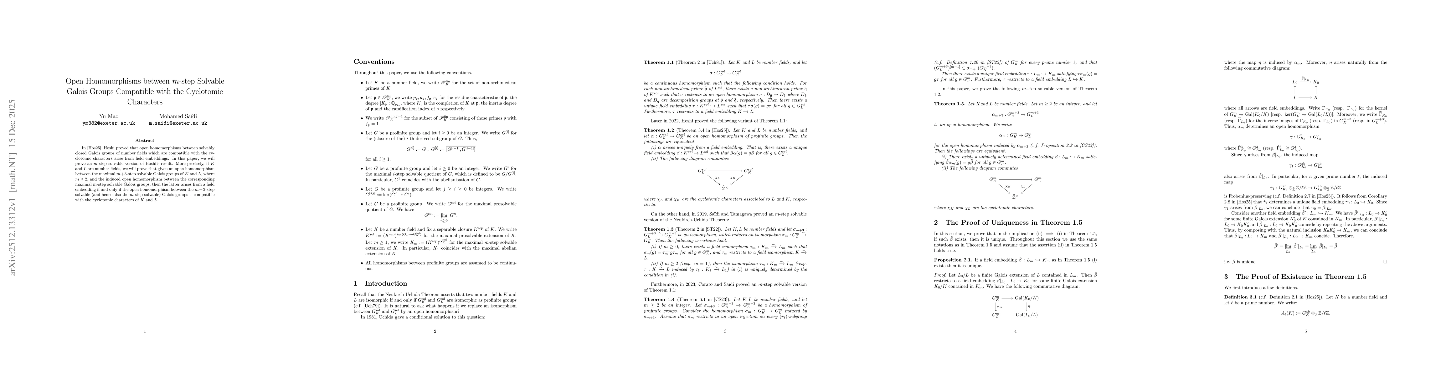 Thumbnail for Open Homomorphisms between $m$-step Solvable Galois Groups Compatible with the Cyclotomic Characters