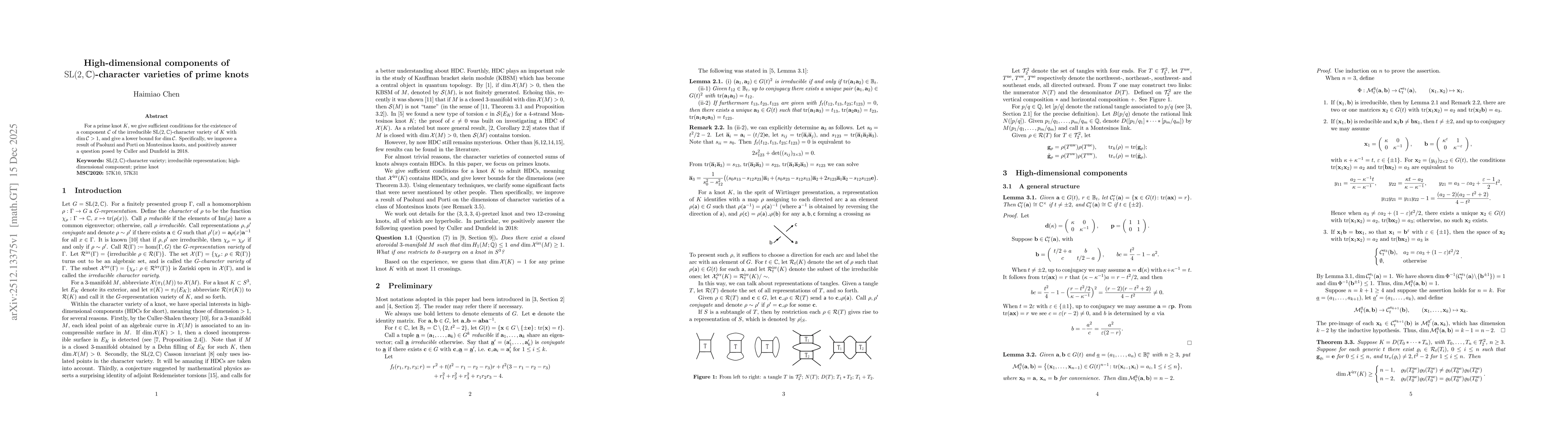 Thumbnail for High-dimensional components of ${\rm SL}(2,\mathbb{C})$-character varieties of prime knots