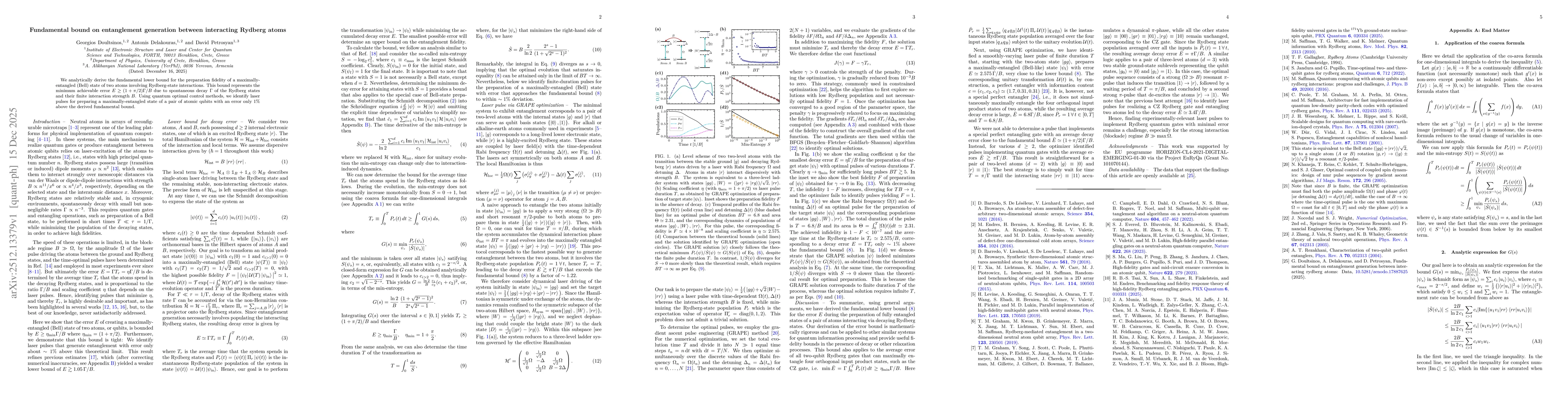 Thumbnail for Fundamental bound on entanglement generation between interacting Rydberg atoms