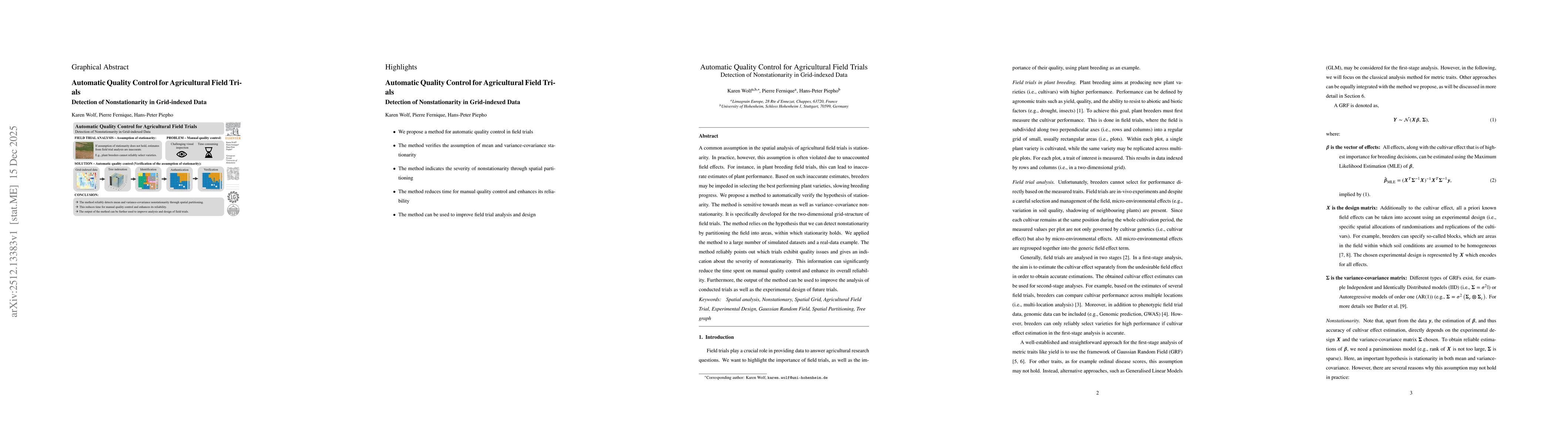 Thumbnail for Automatic Quality Control for Agricultural Field Trials -- Detection of Nonstationarity in Grid-indexed Data