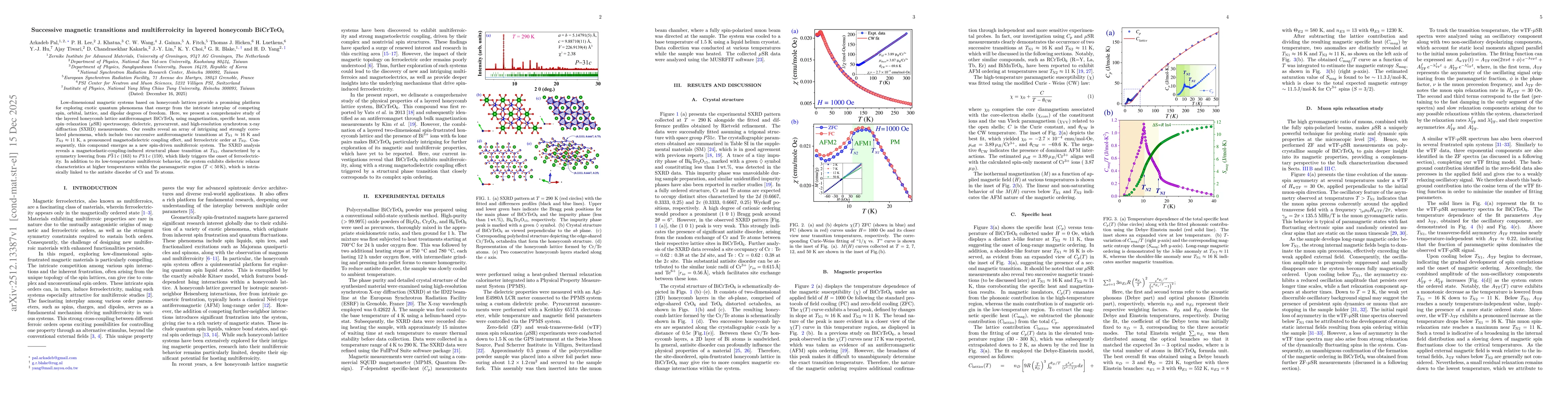 Thumbnail for Successive magnetic transitions and multiferroicity in layered honeycomb BiCrTeO$_{6}$