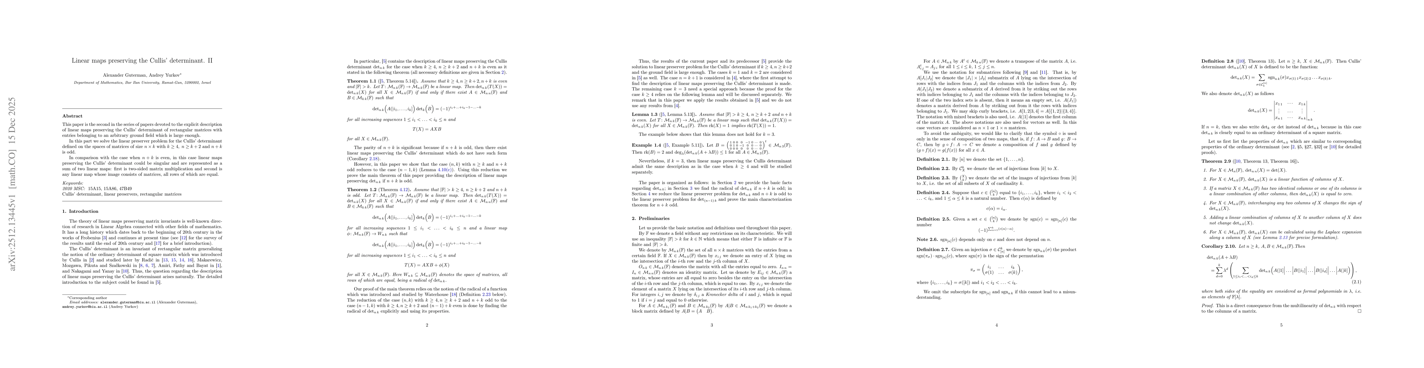Thumbnail for Linear maps preserving the Cullis' determinant. II