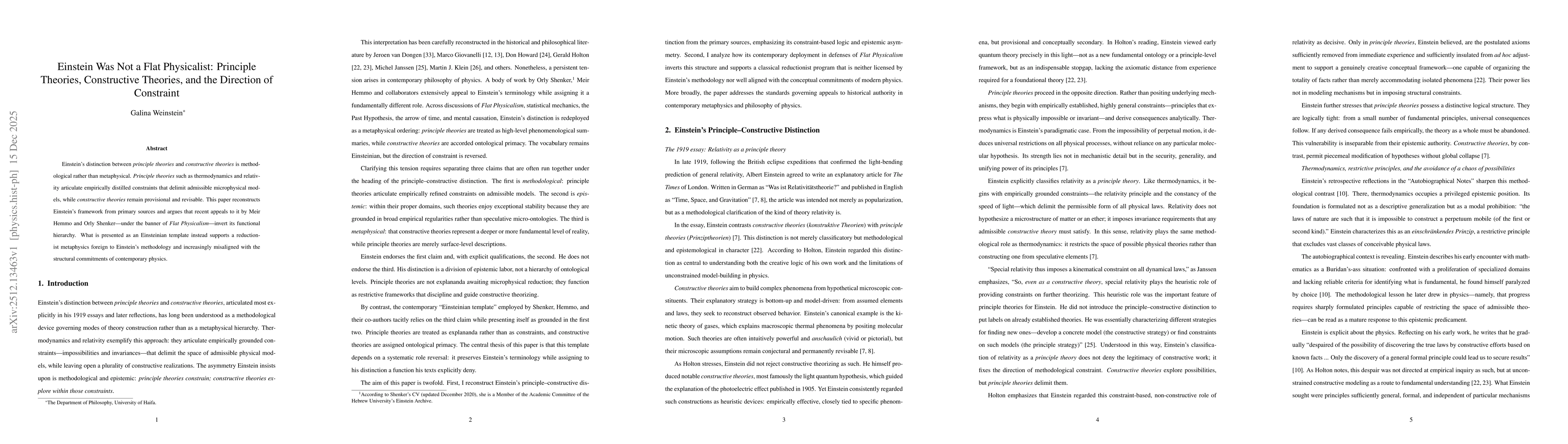 Thumbnail for Einstein Was Not a Flat Physicalist: Principle Theories, Constructive Theories, and the Direction of Constraint