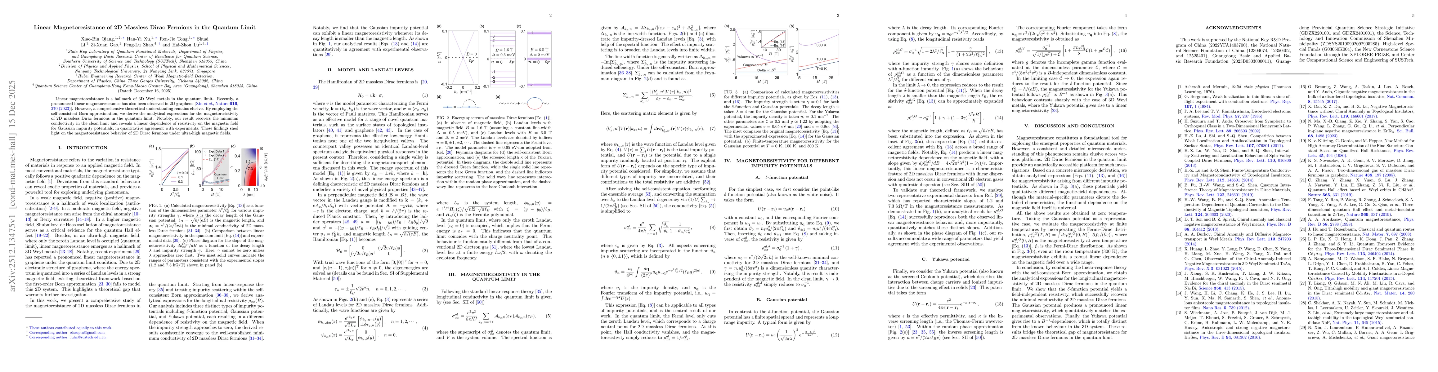 Thumbnail for Linear magnetoresistance of two-dimensional massless Dirac fermions in the quantum limit