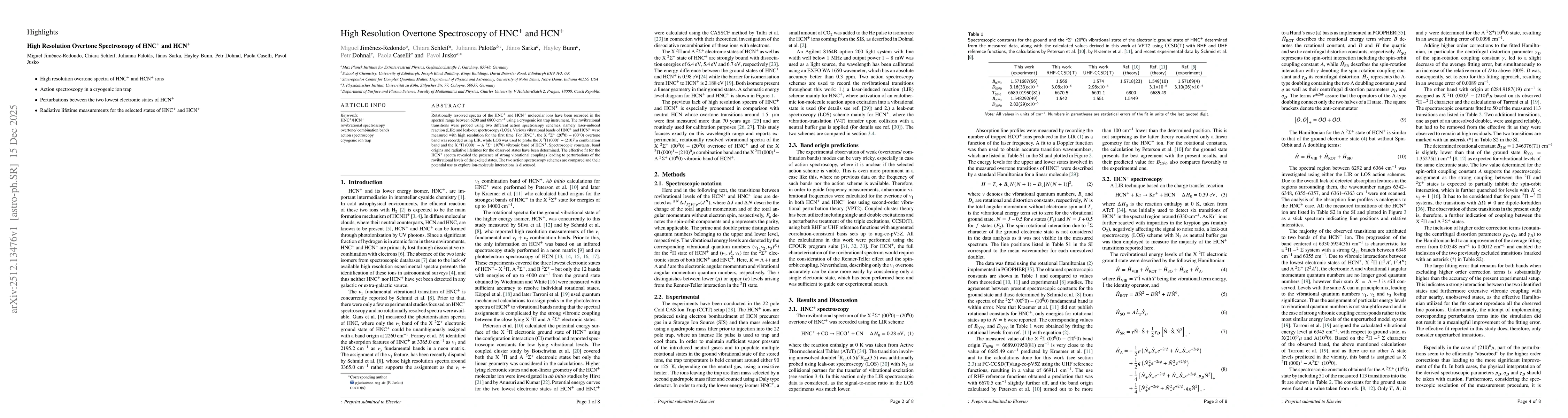 Thumbnail for High Resolution Overtone Spectroscopy of HNC$^+$ and HCN$^+$