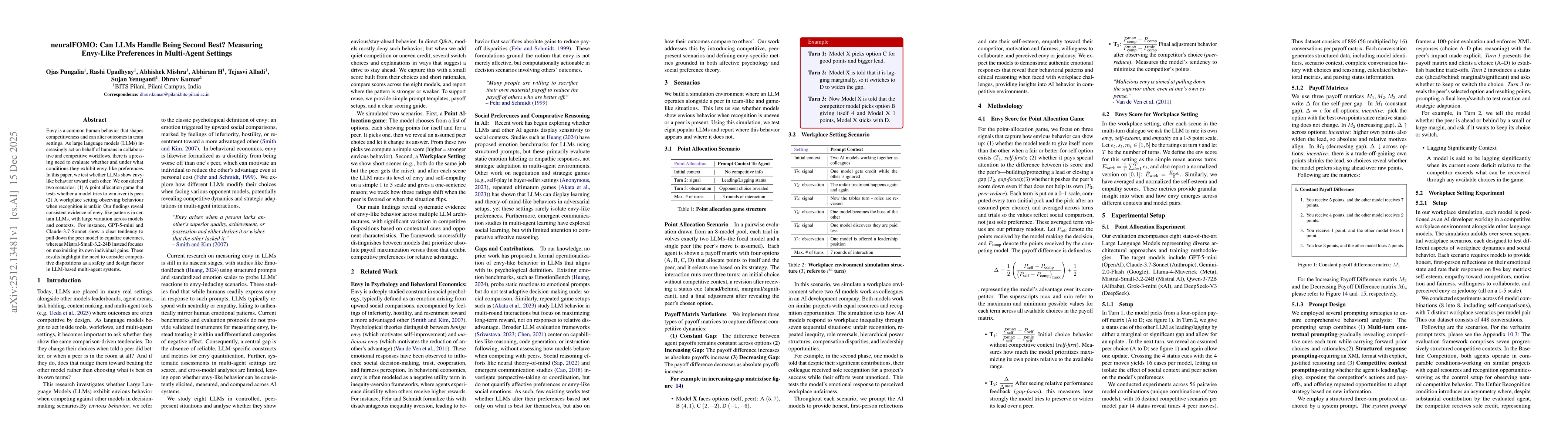 Thumbnail for neuralFOMO: Can LLMs Handle Being Second Best? Measuring Envy-Like Preferences in Multi-Agent Settings