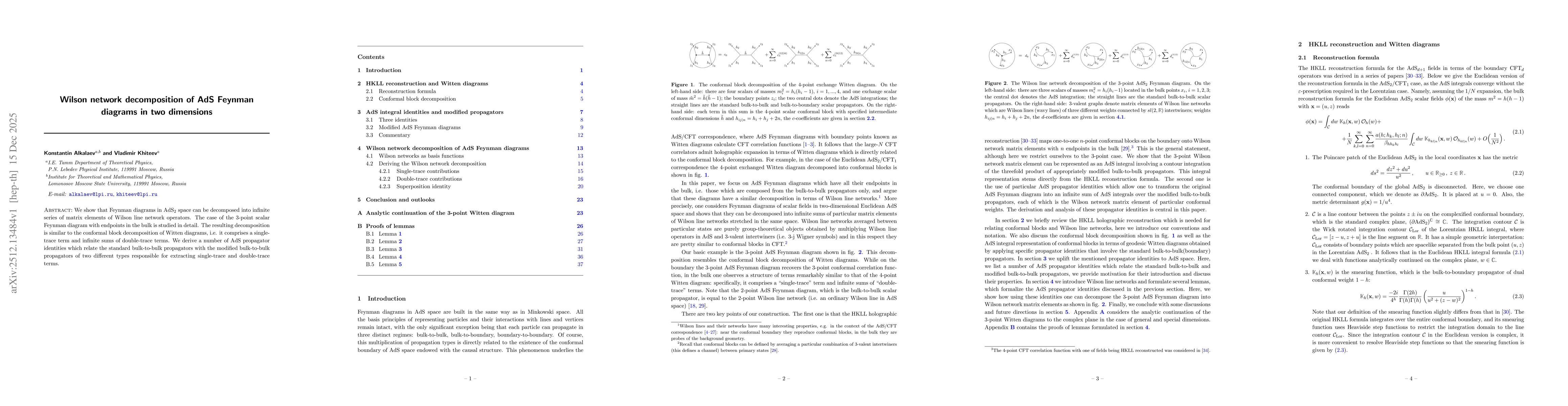 Thumbnail for Wilson network decomposition of AdS Feynman diagrams in two dimensions
