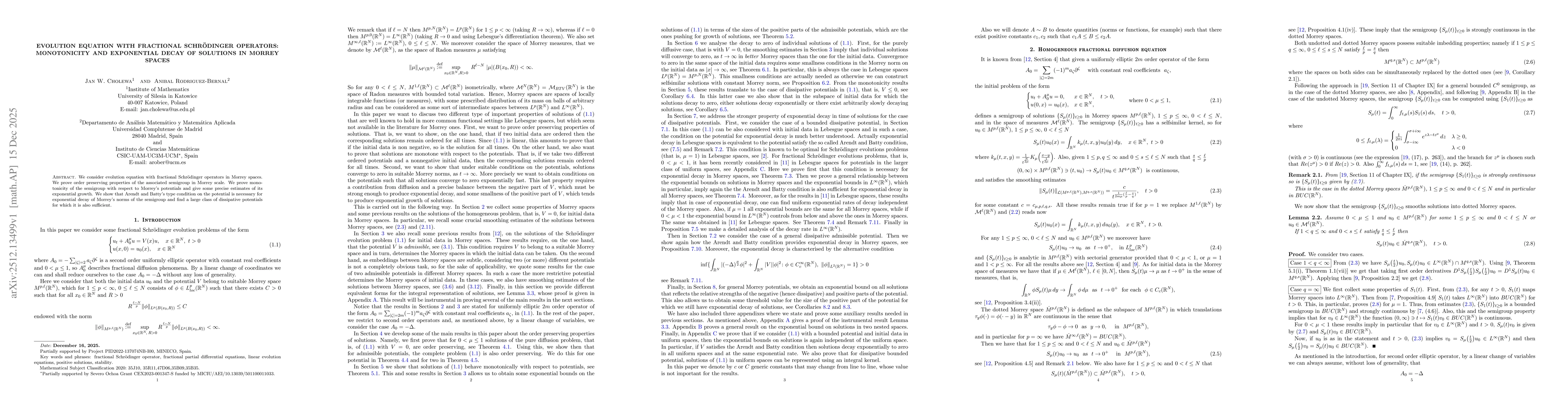 Thumbnail for Evolution equation with fractional Schrödinger operators: monotonicity and exponential decay of solutions in Morrey spaces
