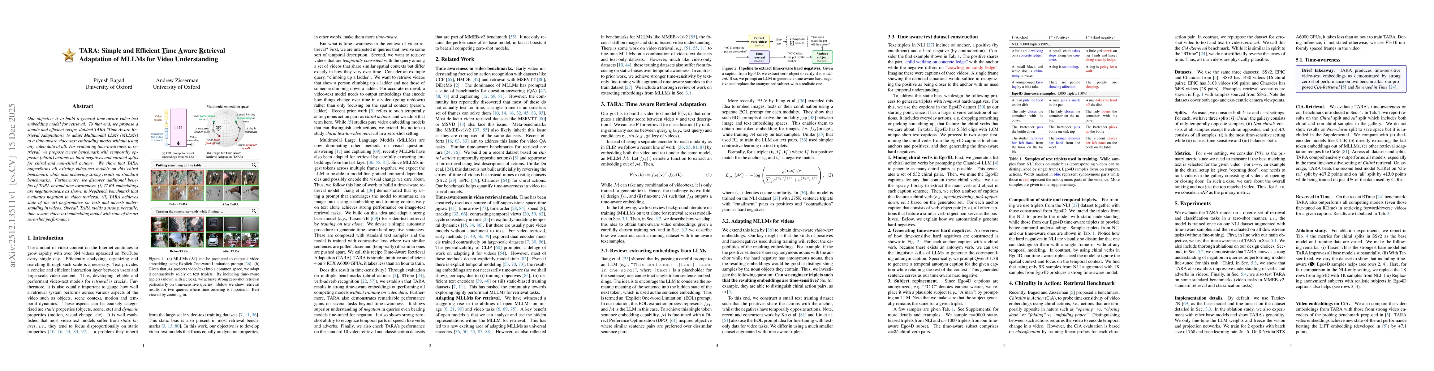 Thumbnail for TARA: Simple and Efficient Time Aware Retrieval Adaptation of MLLMs for Video Understanding