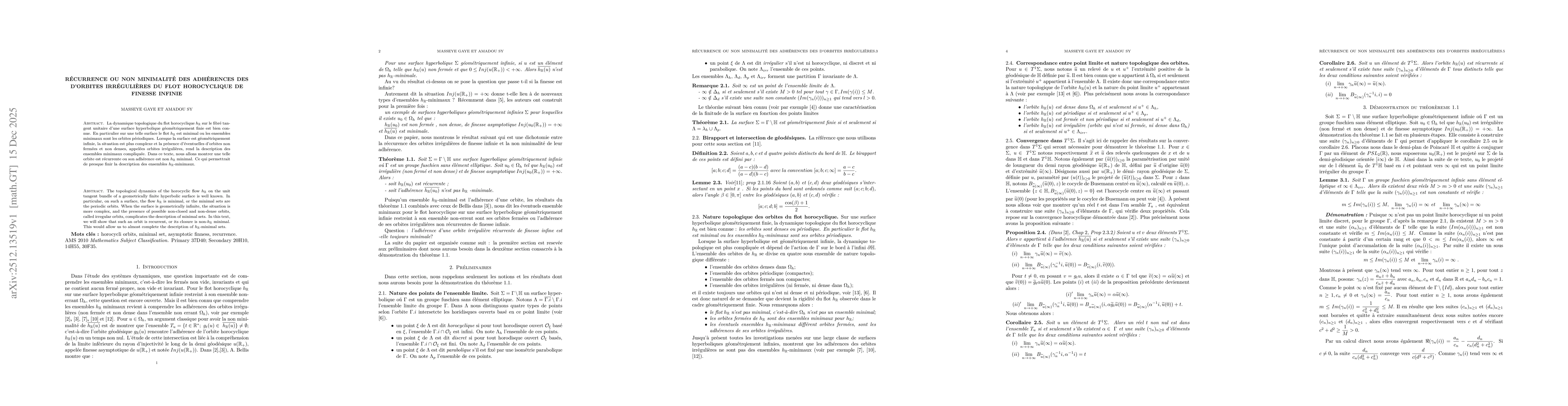 Thumbnail for Récurrence ou non minimalité des adhérences des d'orbites irréguliéres du flot horocyclique de finesse infinie
