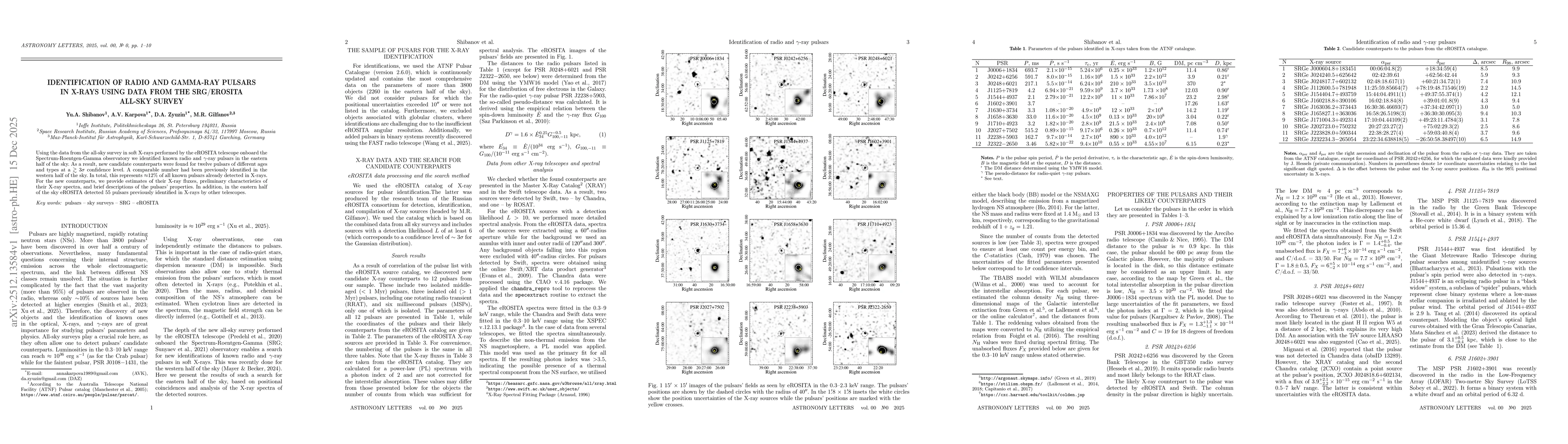 Thumbnail for Identification of radio and gamma-ray pulsars in X-rays using data from the SRG/eROSITA all-sky survey