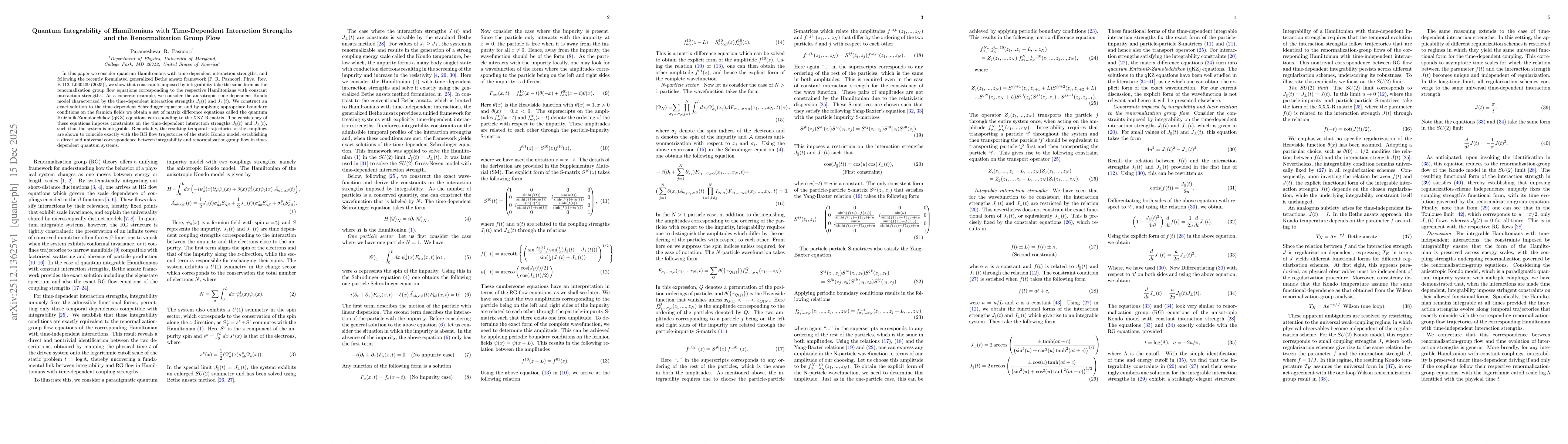 Thumbnail for Quantum Integrability of Hamiltonians with Time-Dependent Interaction Strengths and the Renormalization Group Flow