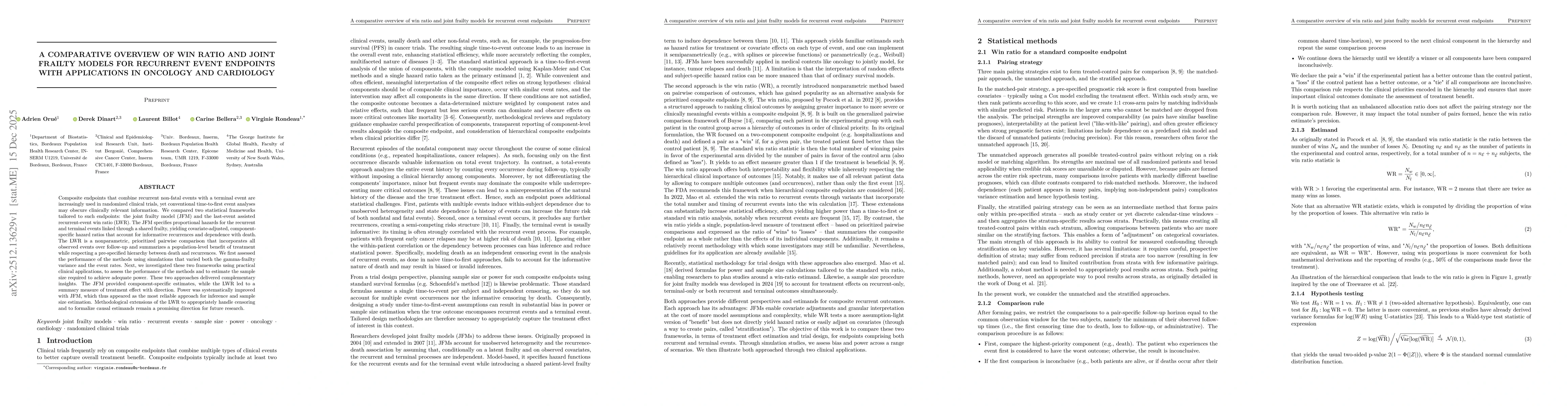 Thumbnail for A comparative overview of win ratio and joint frailty models for recurrent event endpoints with applications in oncology and cardiology