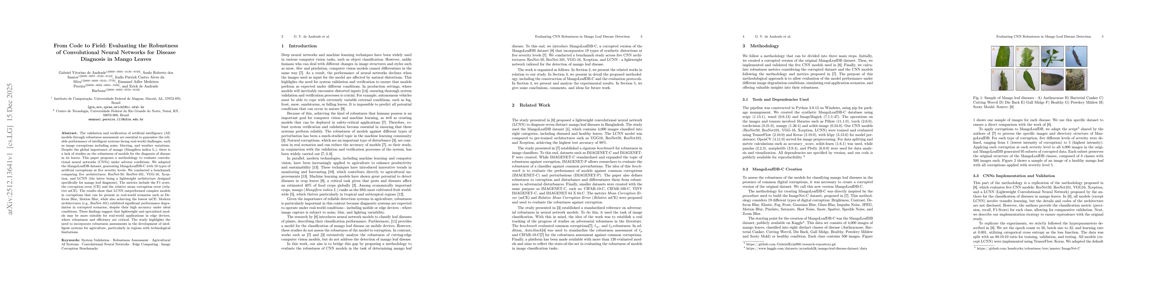 Thumbnail for From Code to Field: Evaluating the Robustness of Convolutional Neural Networks for Disease Diagnosis in Mango Leaves