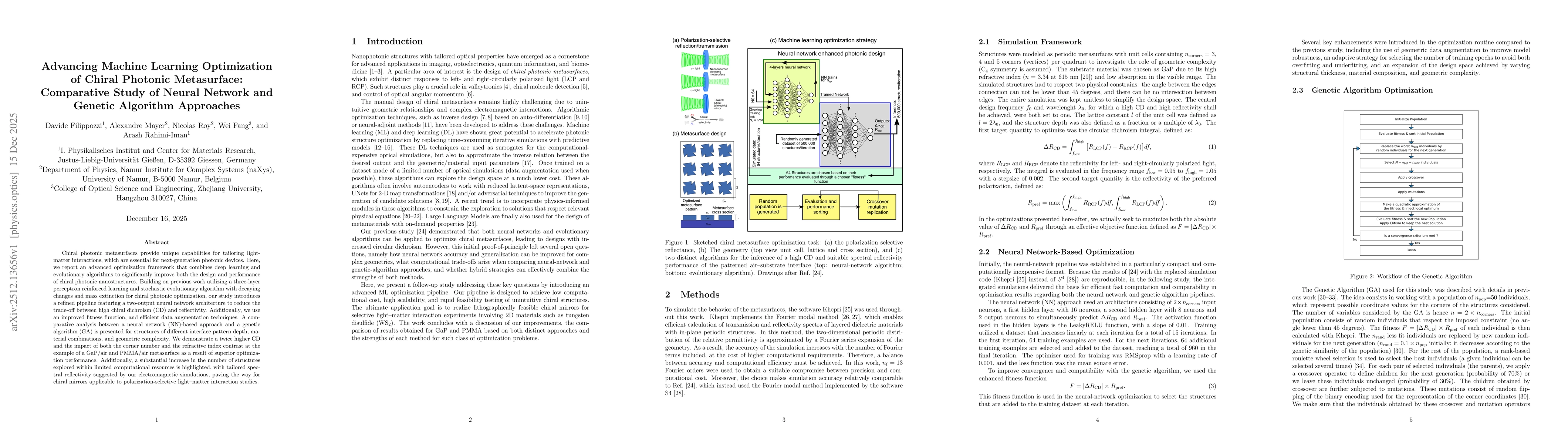 Thumbnail for Advancing Machine Learning Optimization of Chiral Photonic Metasurface: Comparative Study of Neural Network and Genetic Algorithm Approaches