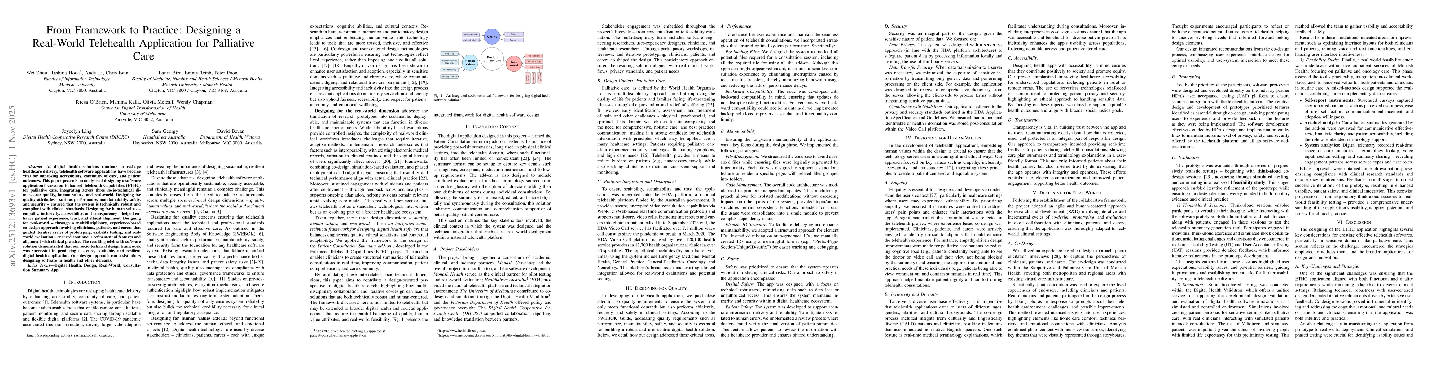 Thumbnail for From Framework to Practice: Designing a Real-World Telehealth Application for Palliative Care