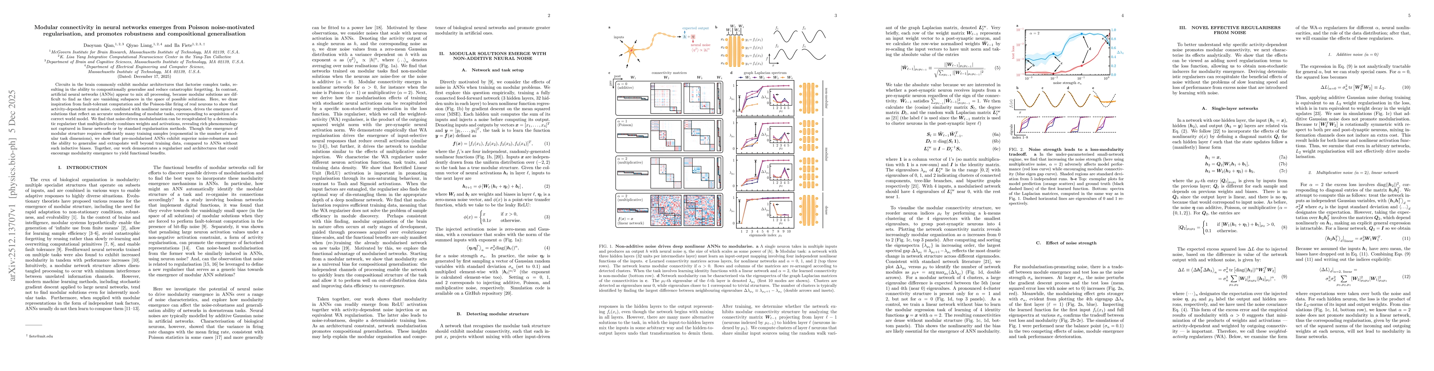 Thumbnail for Modular connectivity in neural networks emerges from Poisson noise-motivated regularisation, and promotes robustness and compositional generalisation