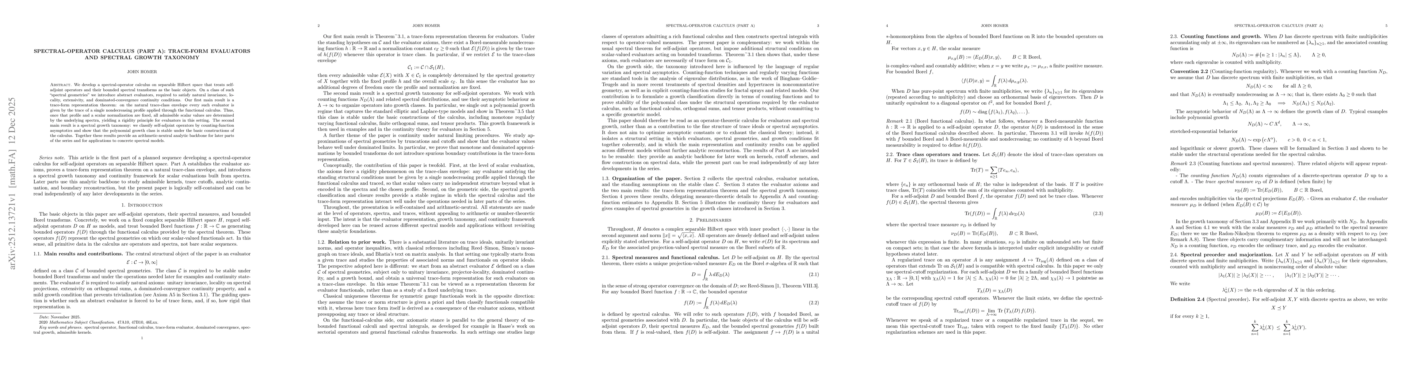 Thumbnail for Spectral-Operator Calculus (Part A): Trace-Form Evaluators and Spectral Growth Taxonomy