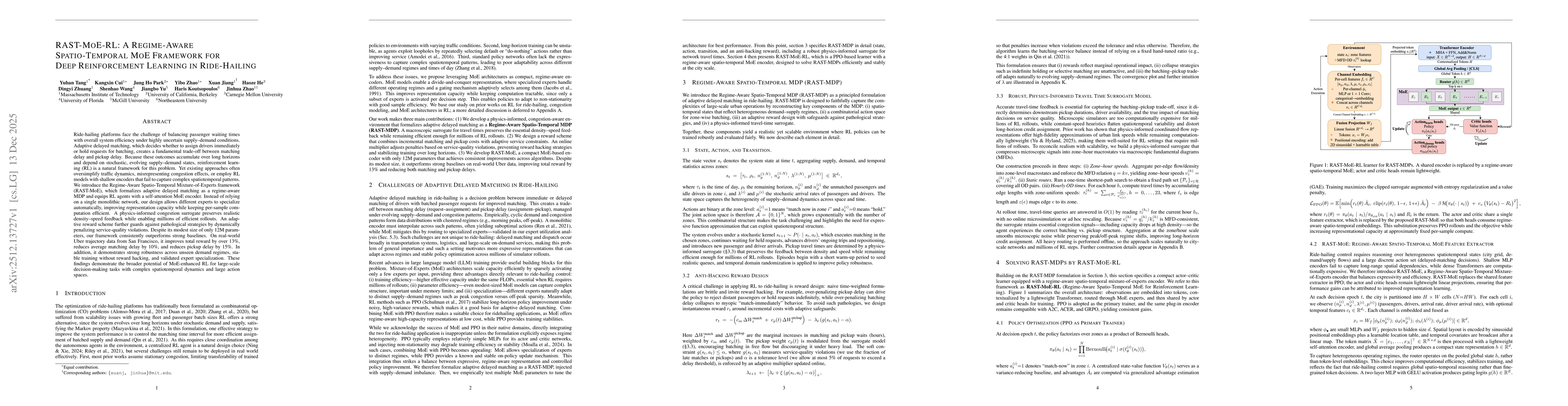 Thumbnail for RAST-MoE-RL: A Regime-Aware Spatio-Temporal MoE Framework for Deep Reinforcement Learning in Ride-Hailing