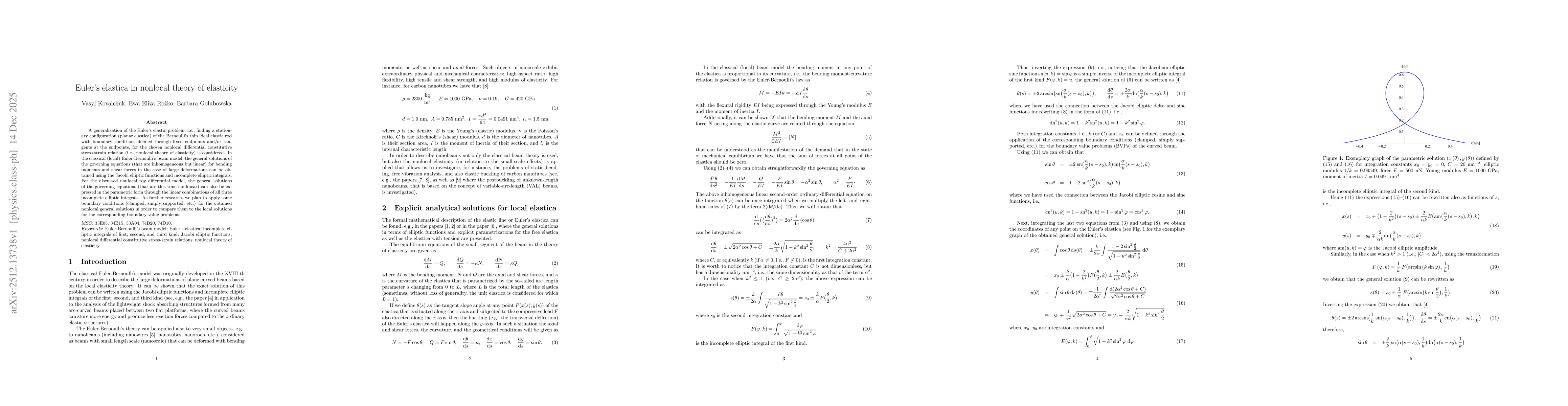 Thumbnail for Euler's elastica in nonlocal theory of elasticity