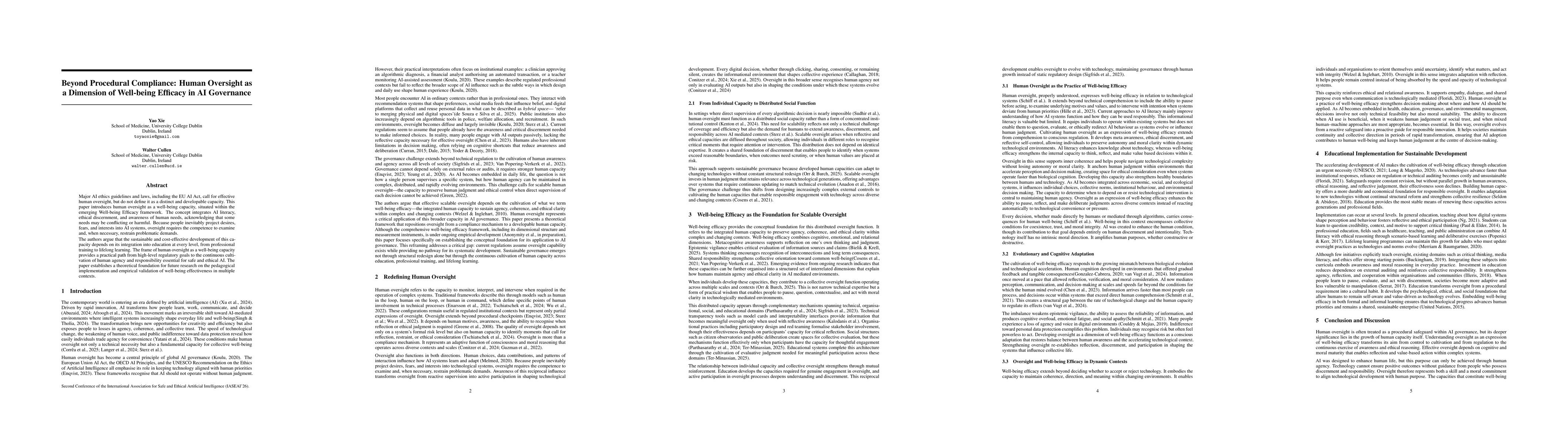 Thumbnail for Beyond Procedural Compliance: Human Oversight as a Dimension of Well-being Efficacy in AI Governance