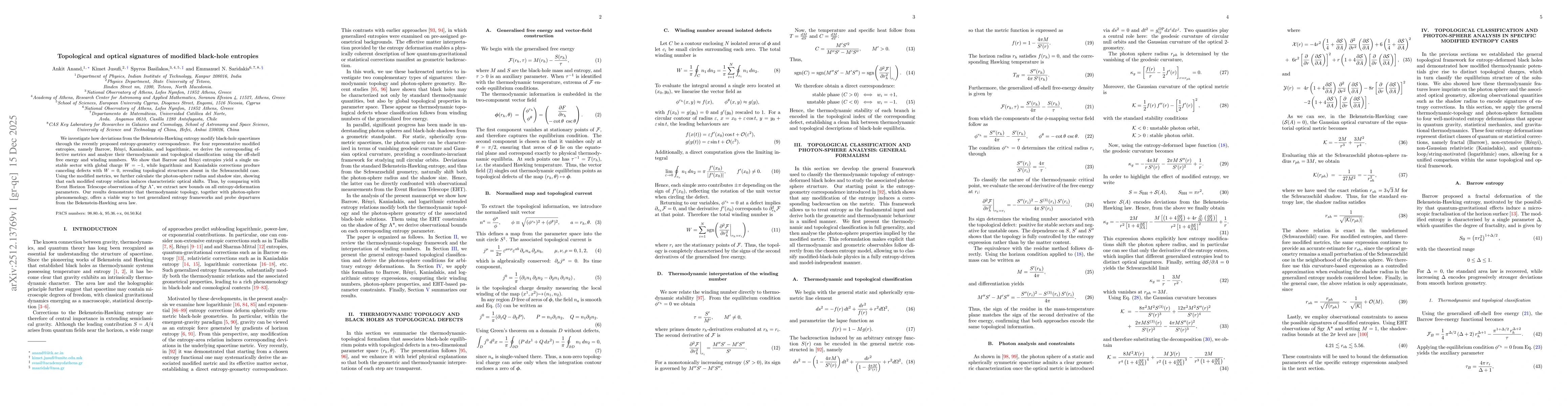 Thumbnail for Topological and optical signatures of modified black-hole entropies