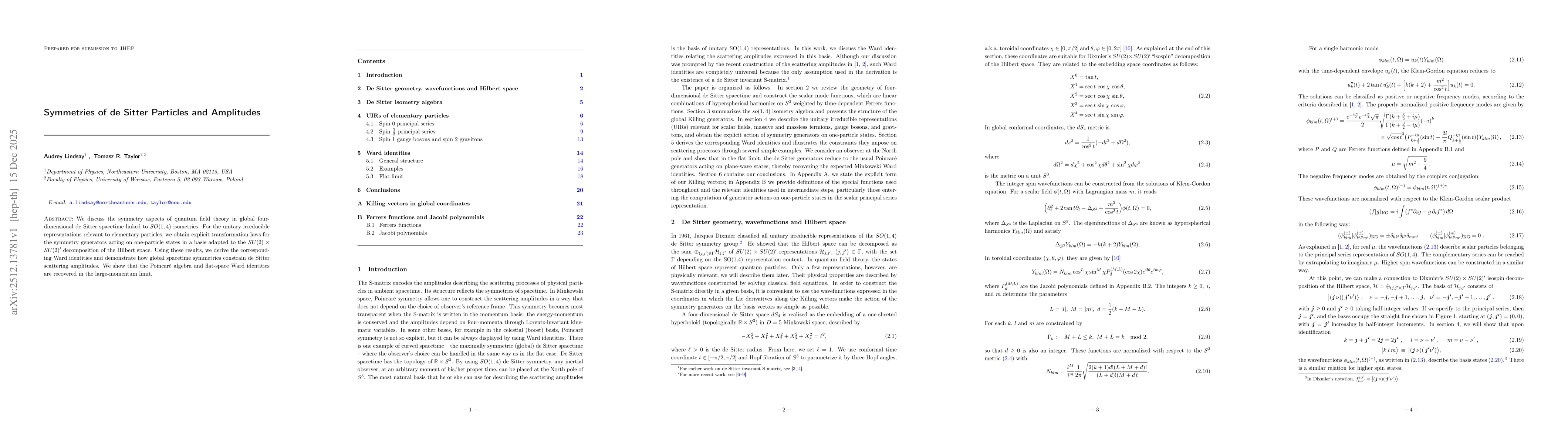 Thumbnail for Symmetries of de Sitter Particles and Amplitudes