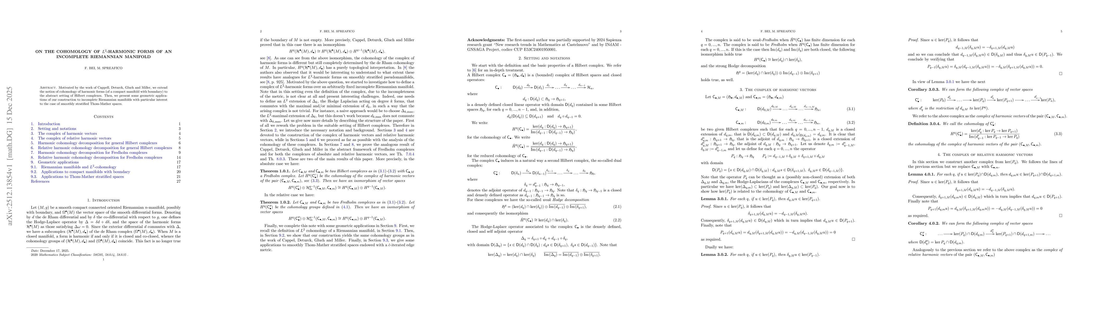 Thumbnail for On the cohomology of $L^2$-harmonic forms of an incomplete Riemannian manifold