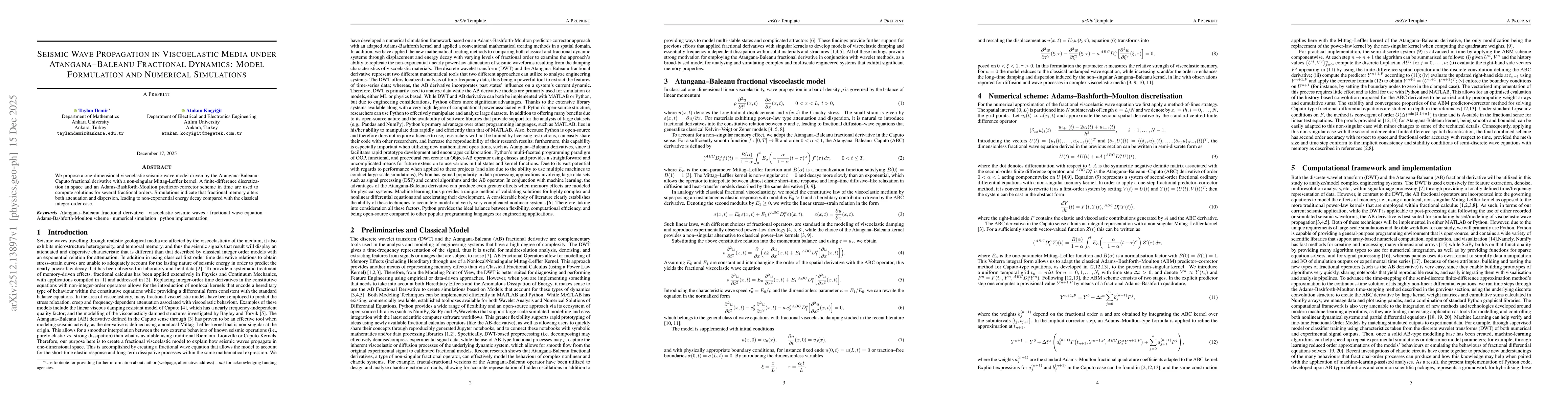 Thumbnail for Seismic wave propagation in viscoelastic media under Atangana-Baleanu fractional dynamics: Model formulation and numerical simulations