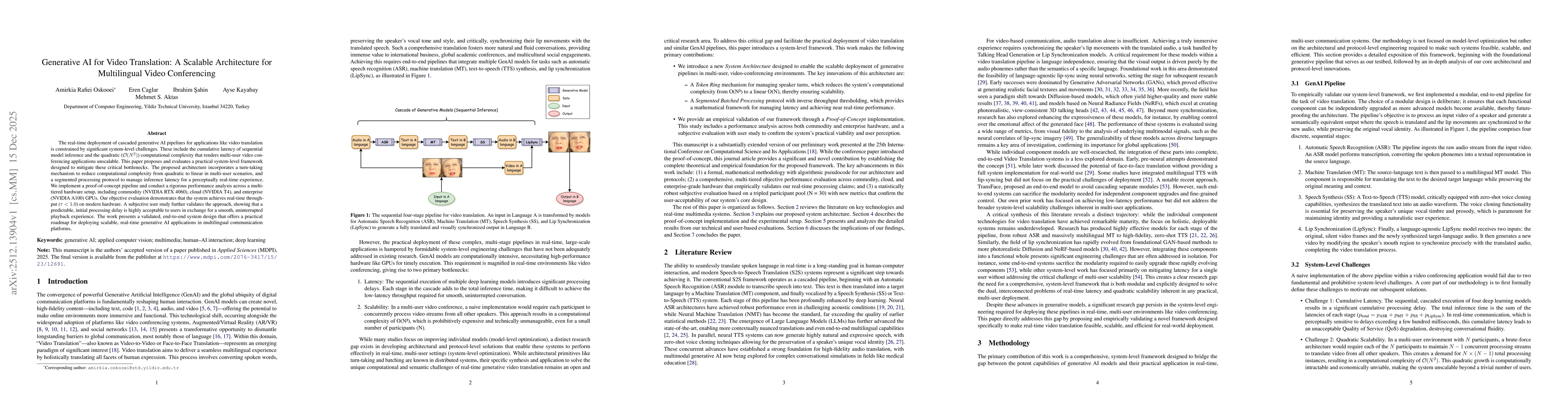 Thumbnail for Generative AI for Video Translation: A Scalable Architecture for Multilingual Video Conferencing