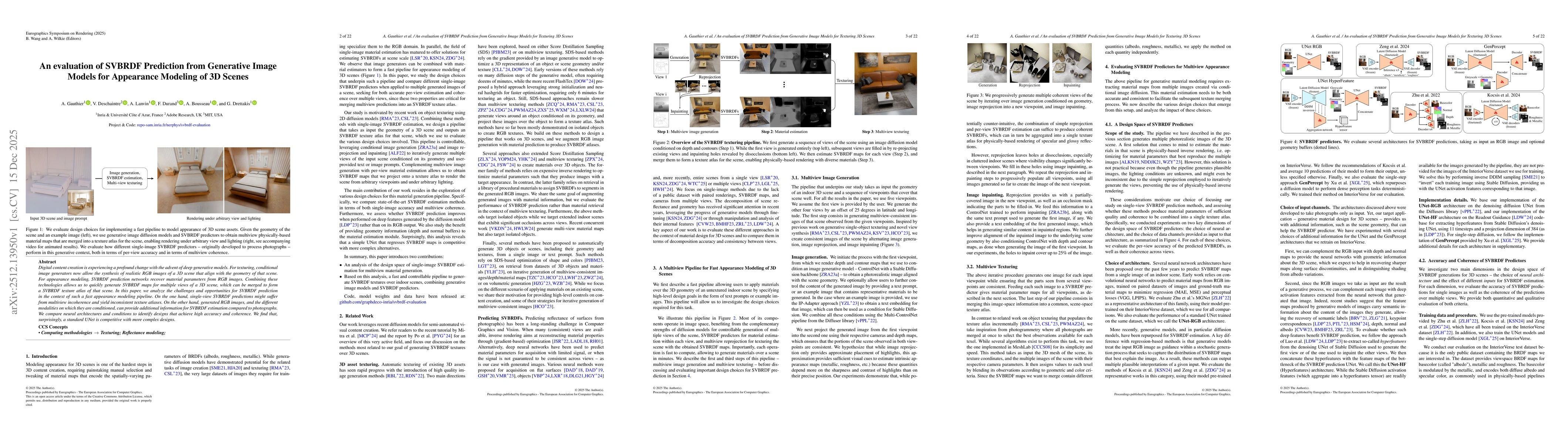Thumbnail for An evaluation of SVBRDF Prediction from Generative Image Models for Appearance Modeling of 3D Scenes